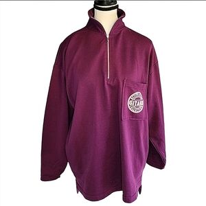 80sVintage Gitano 3/4 Zip Purple Logo Funnelneck Sweatshirt Front Pocket Size Lg